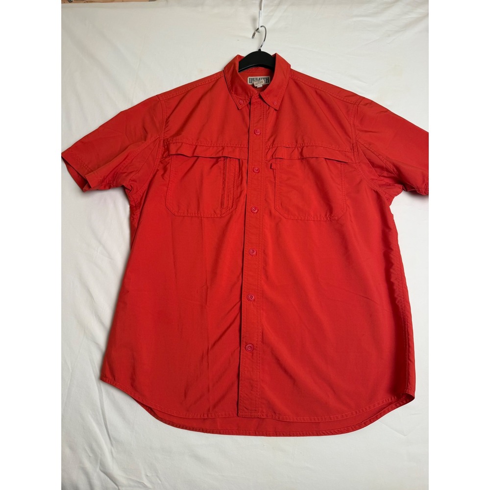 Duluth Trading Co Mens Red Ripstop Short Sleeve Fishing Hiking Shirt Large 60612